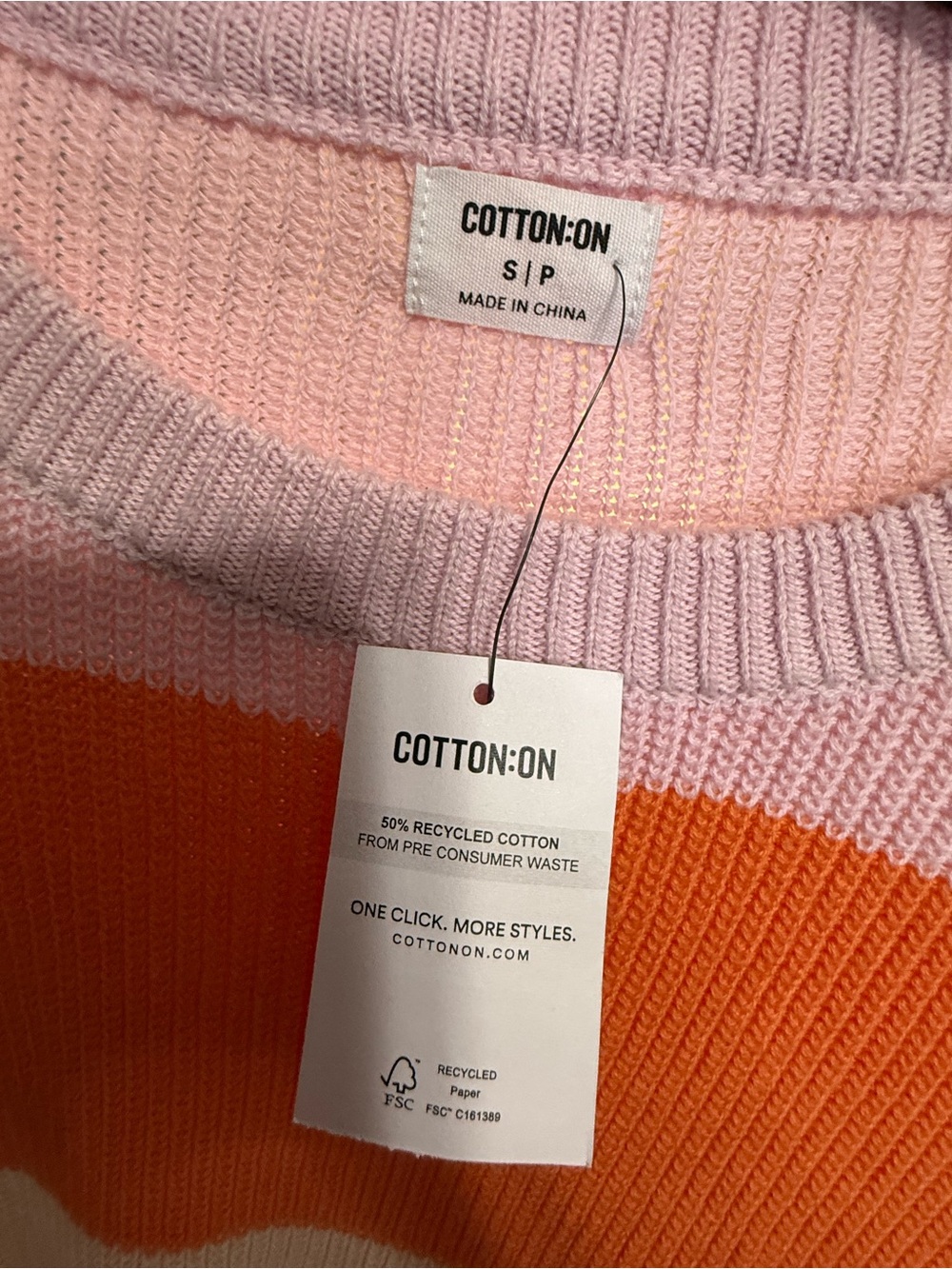 Cotton On Lavender Orange Cream Green Blue Striped Crewneck Sweater - Picture 3 of 3